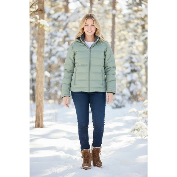 Down Fill Puffer 2XL Jacket Vest Combo Removable Sleeves Hood Fleece Lined Green - Picture 2 of 16